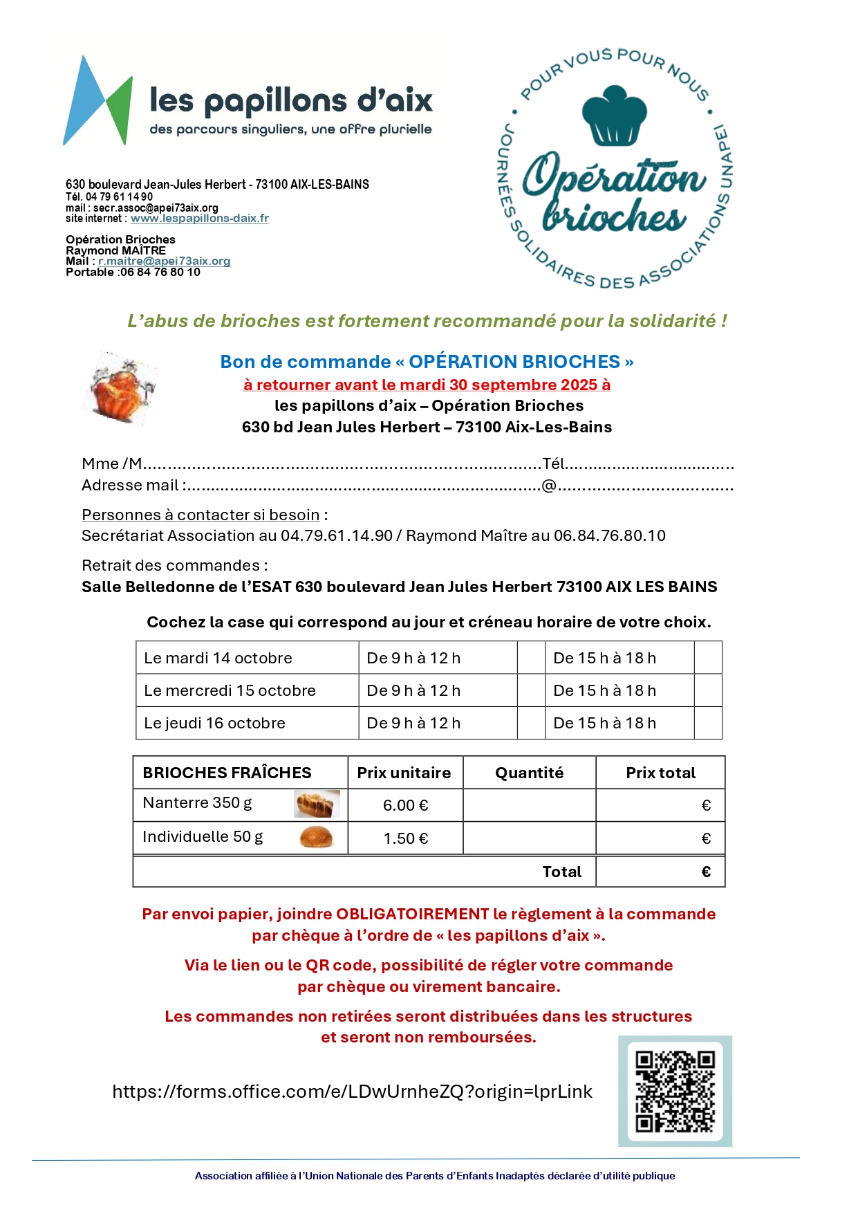 Bon de commande de brioches